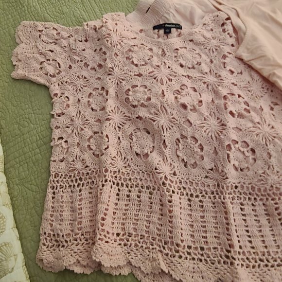 Crocheted sweater, tank, and skirt, soft blush, L - Picture 4 of 5